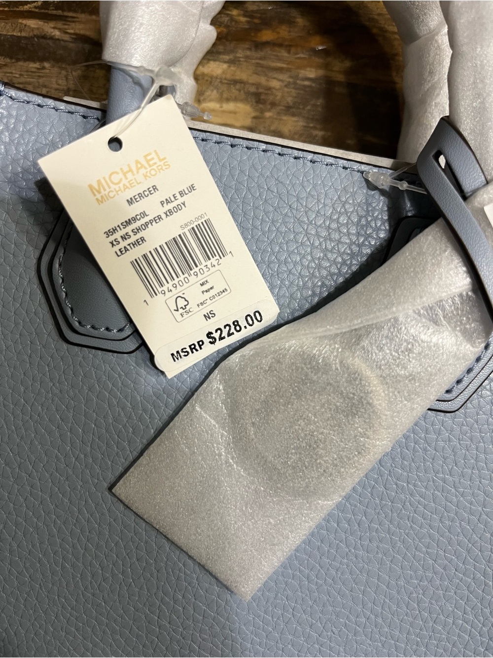 MICHAEL KORS MERCER EXTRA SMALL XS SHOPPER CROSSBODY BAG Pale Blue NEW WITH TAGS - Picture 6 of 8